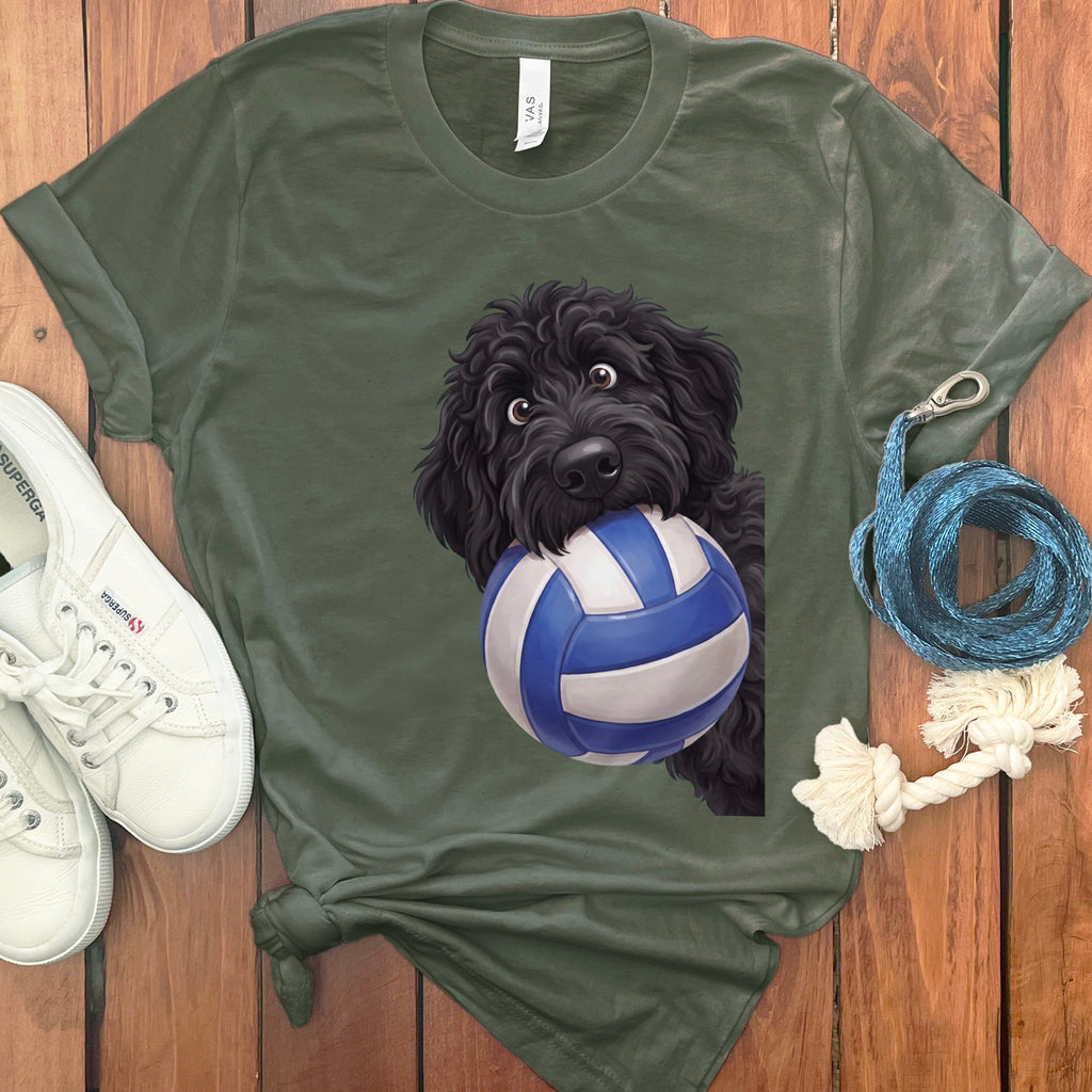 Black Goldendoodle Volleyball T-Shirt in Military Green / S by Puppy Jo
