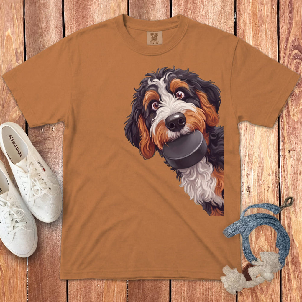 Bernedoodle Hockey Puck Signature T-Shirt in Yam / S by Puppy Jo