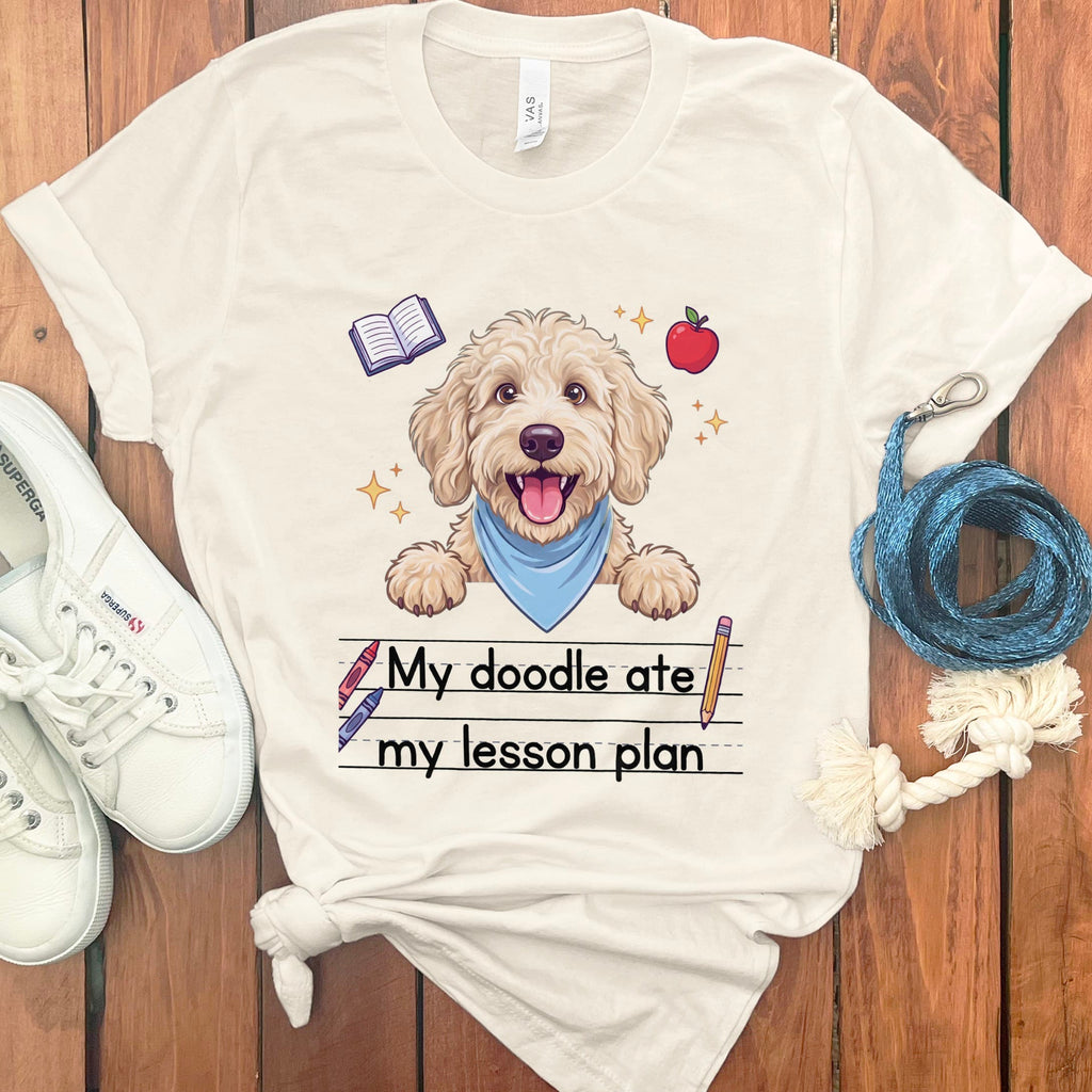 Cream Goldendoodle Ate Lesson T-Shirt in Natural / S by Puppy Jo