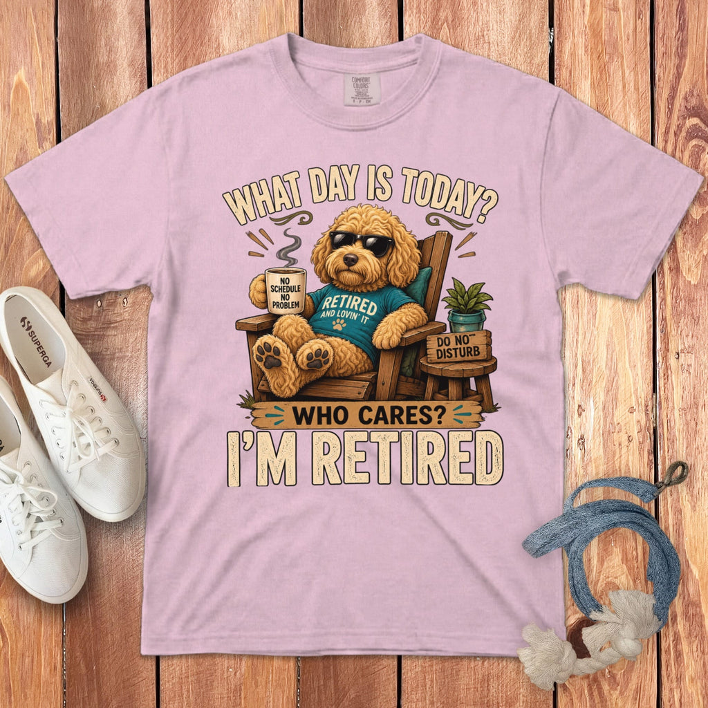 I'm Retired Golden Goldendoodle Signature T-Shirt in Blossom / S by Puppy Jo