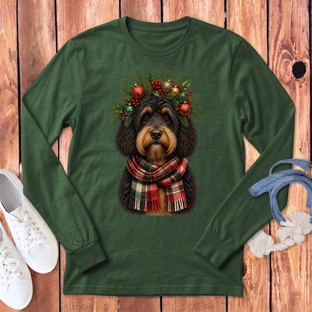 Phantom Goldendoodle Holiday Crown Long Sleeve T-Shirt in Heather Forest / S by MyDesigns
