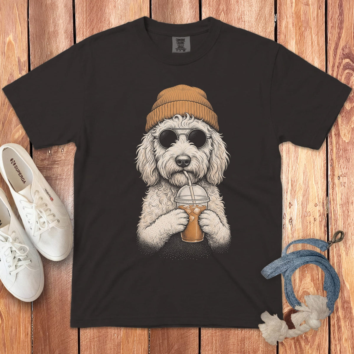 Cream Goldendoodle Ice Latte Signature T-Shirt in Graphite / S by Puppy Jo