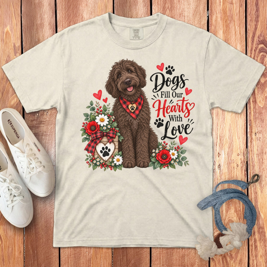 Chocolate Goldendoodle Hearts Love Signature T-Shirt