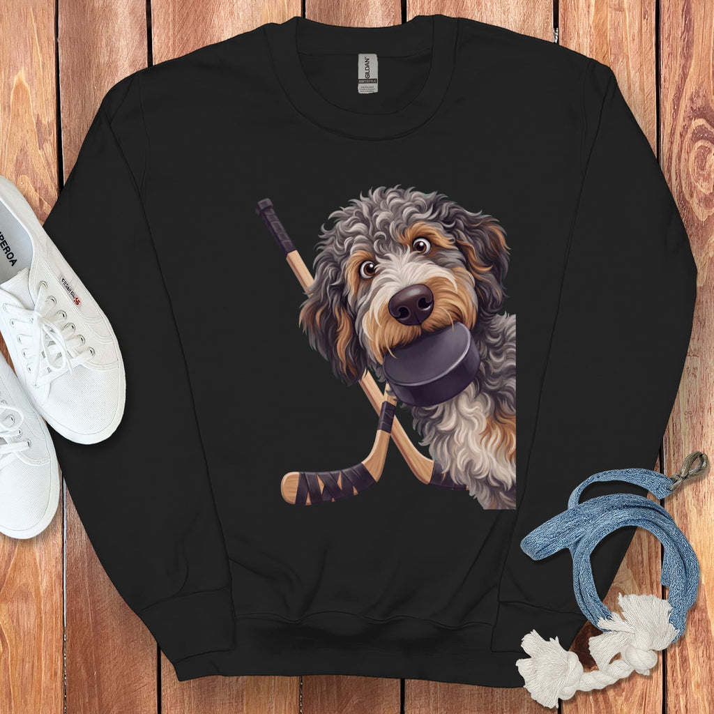 Aussiedoodle Hockey Sweatshirt in Black / S by Puppy Jo