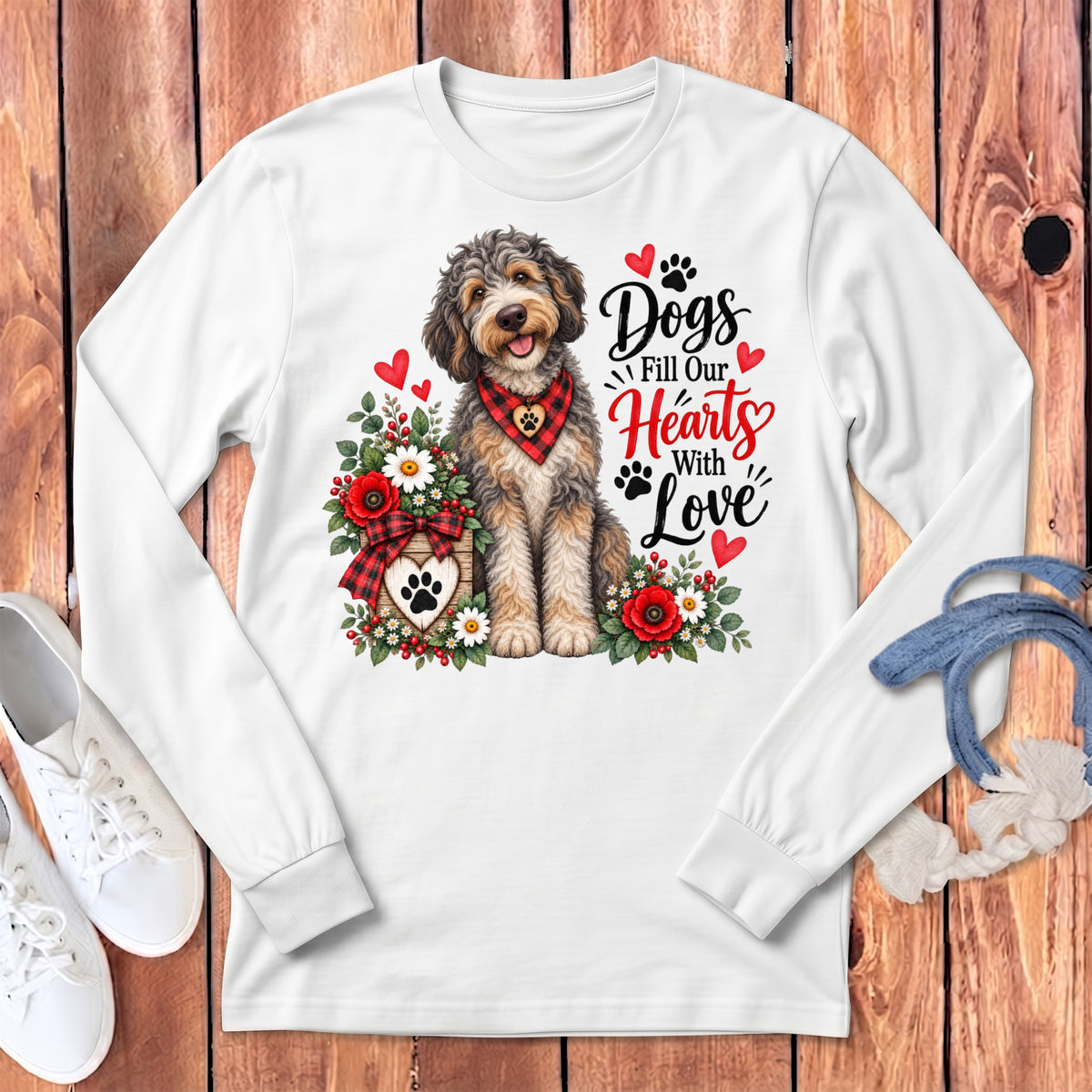Aussiedoodle Hearts Love Long Sleeve T-Shirt