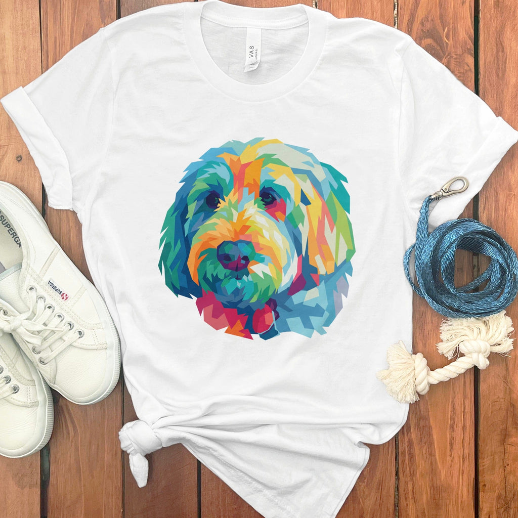 Colorful Geometric Dog Design T-Shirt for Pet Lovers