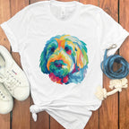 Colorful Geometric Dog Design T-Shirt for Pet Lovers