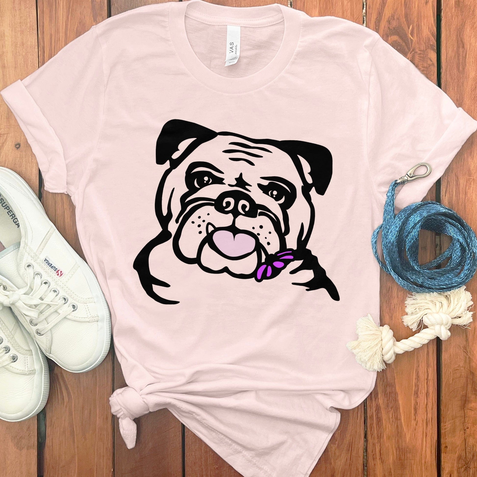 Cute Bulldog Graphic Tee with Pink Collar product type