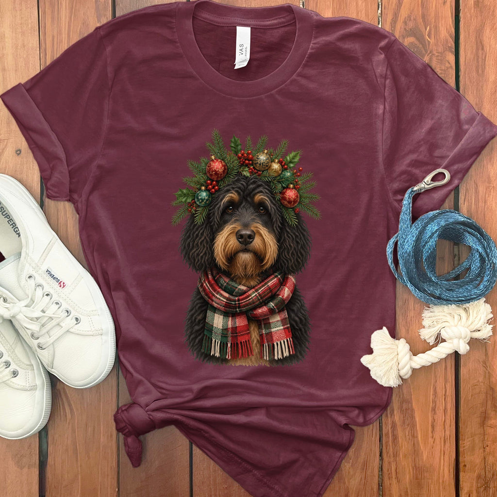 Phantom Goldendoodle Holiday Crown T-Shirt in Maroon / S by Puppy Jo