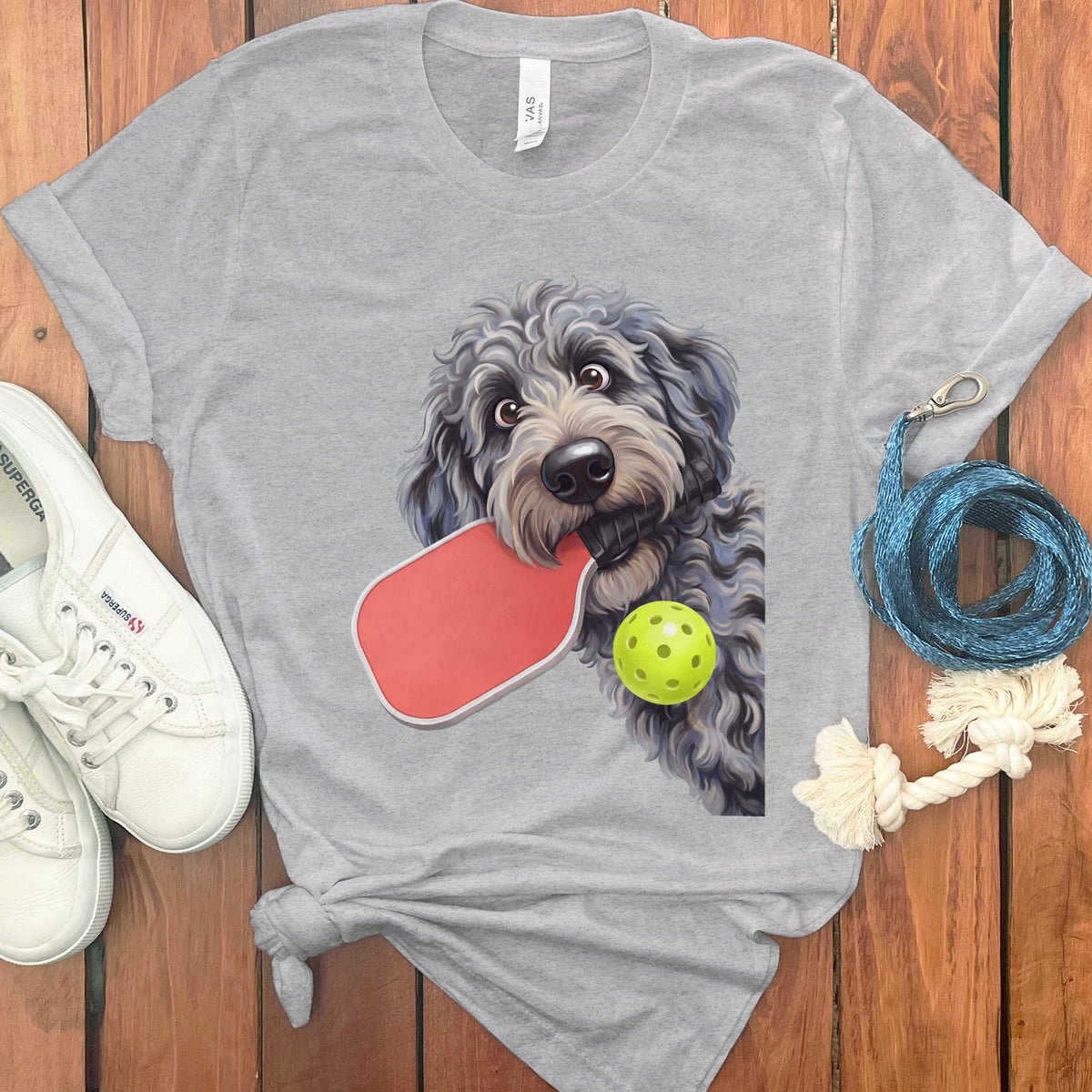 Merle Goldendoodle Pickleball T-Shirt in Athletic Heather / S by Puppy Jo