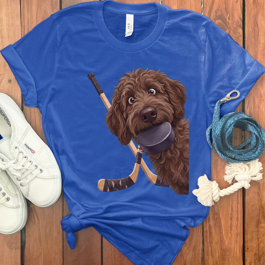 Chocolate Goldendoodle Hockey T-Shirt in True Royal / S by Puppy Jo