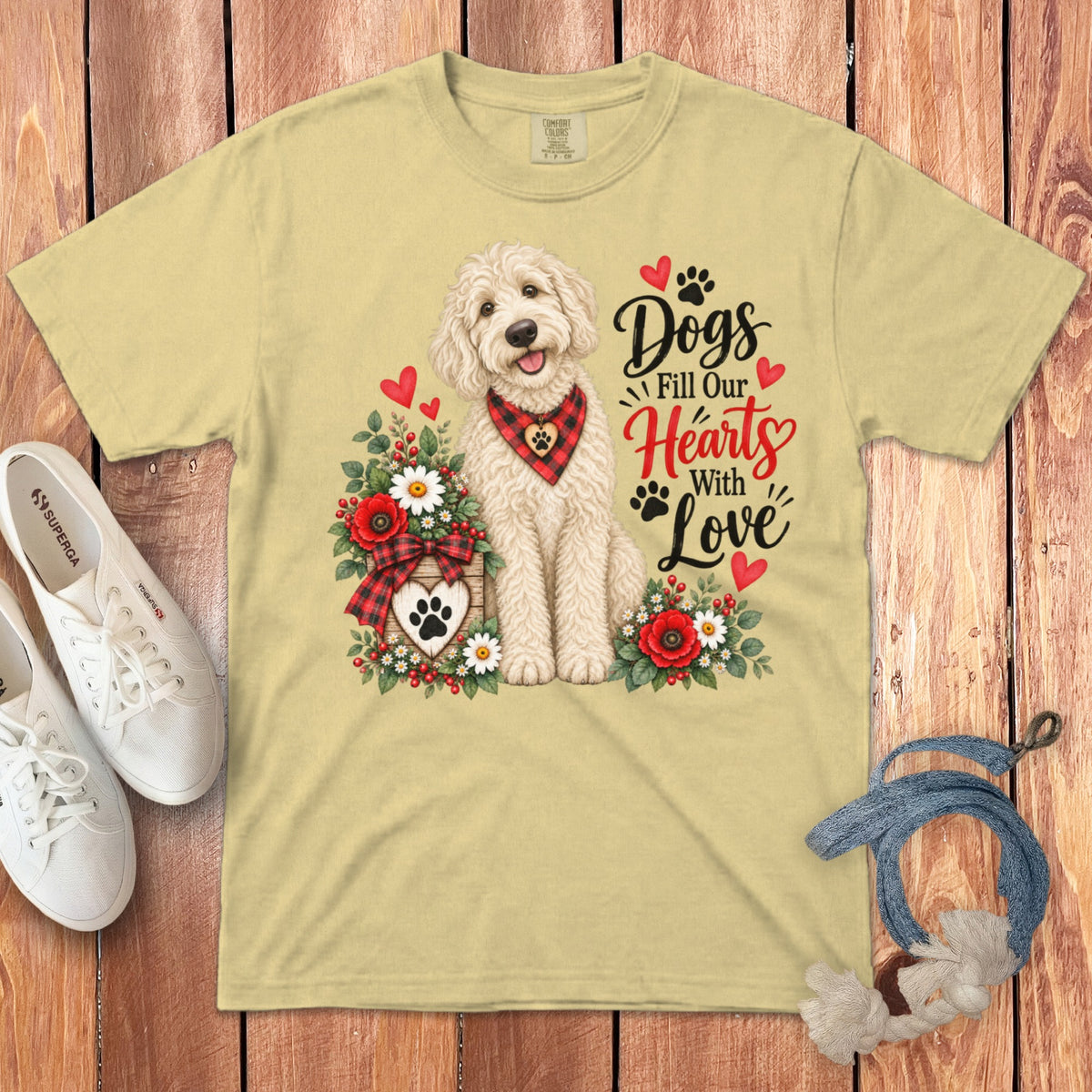 Cream Goldendoodle Hearts Love Signature T-Shirt