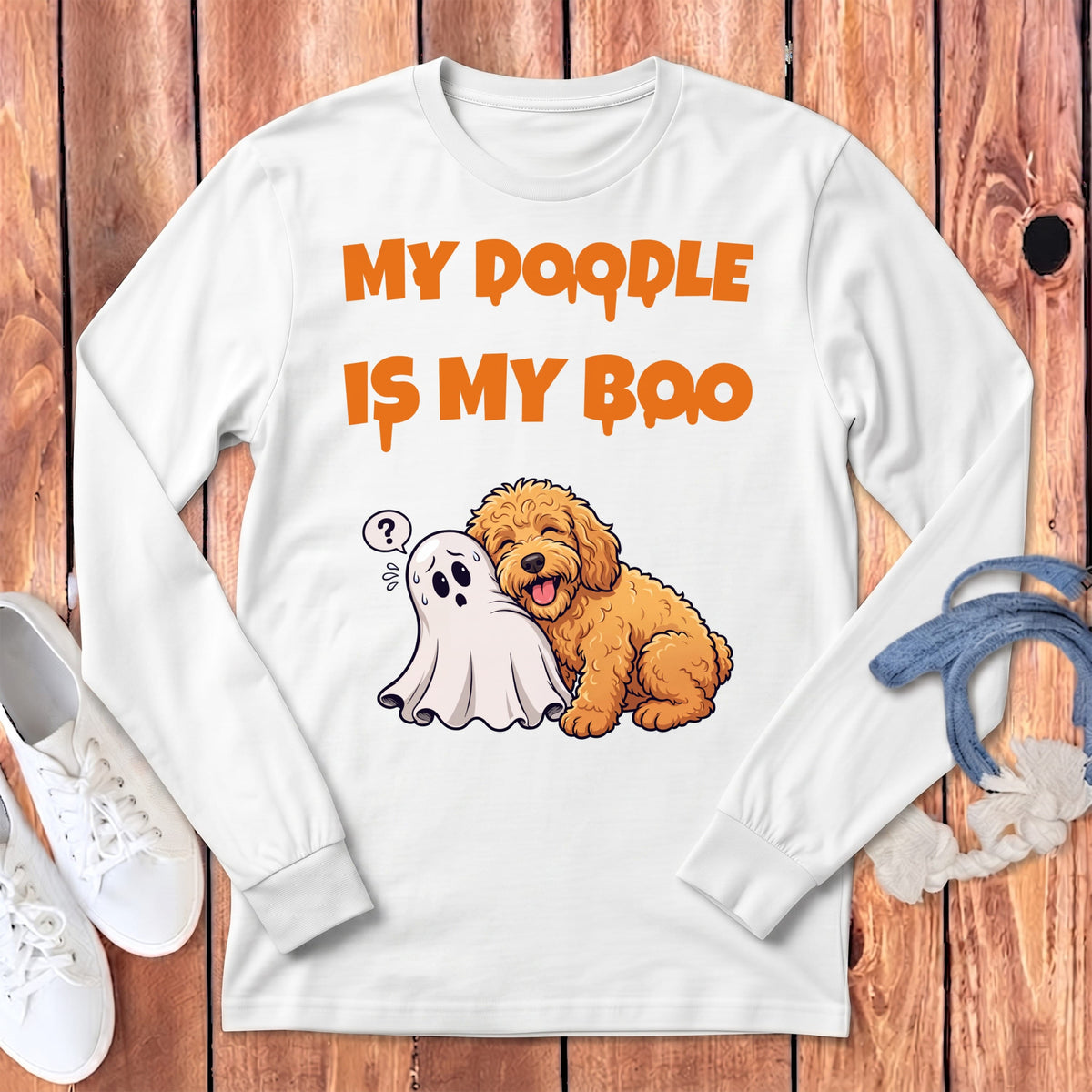 Apricot Goldendoodle My Boo Long Sleeve T-Shirt in White / S by Puppy Jo