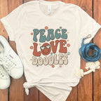 Retro Peace Love Doodles Graphic Tee Shirt for Casual Wear