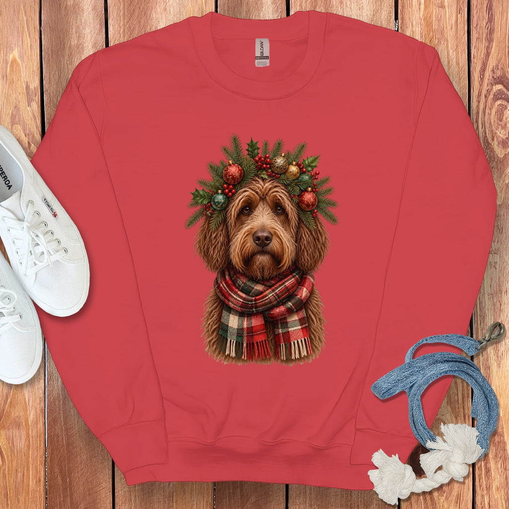 Chocolate Goldendoodle Holiday Crown Sweatshirt in Red / S by Puppy Jo