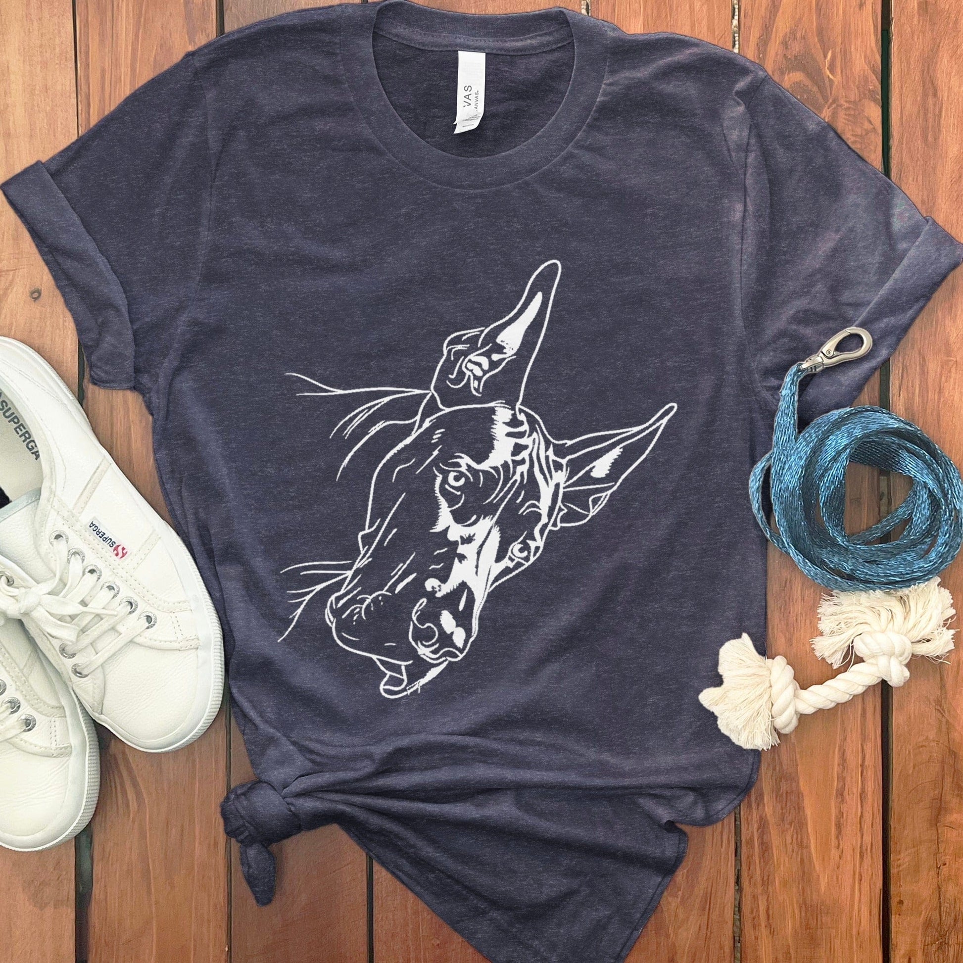 Unique Hand-Drawn Dog Graphic Print on Tee Shirt Product Type