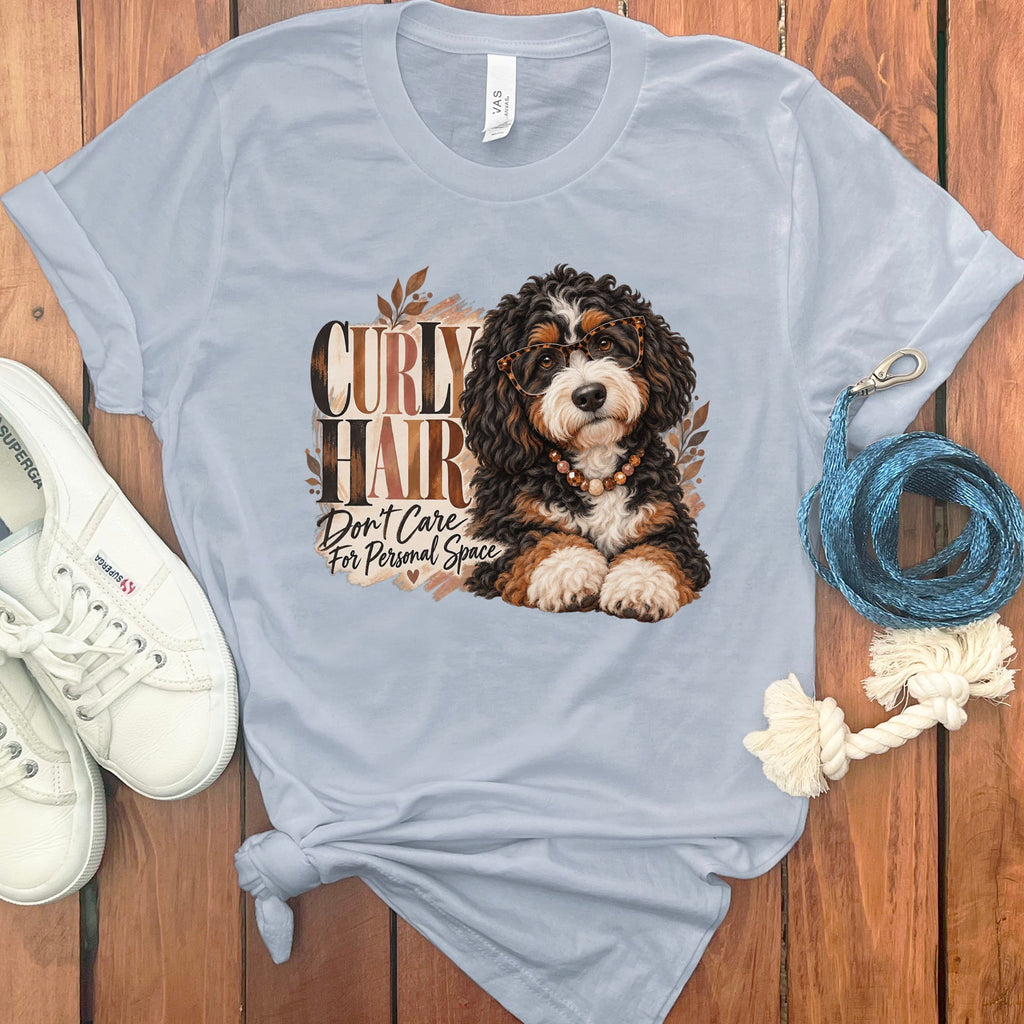 Bernedoodle Curly Hair T-Shirt in Light Blue / S by Puppy Jo