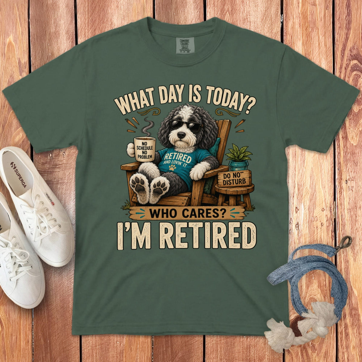I'm Retired Sheepadoodle Signature T-Shirt in Blue Spruce / S by Puppy Jo