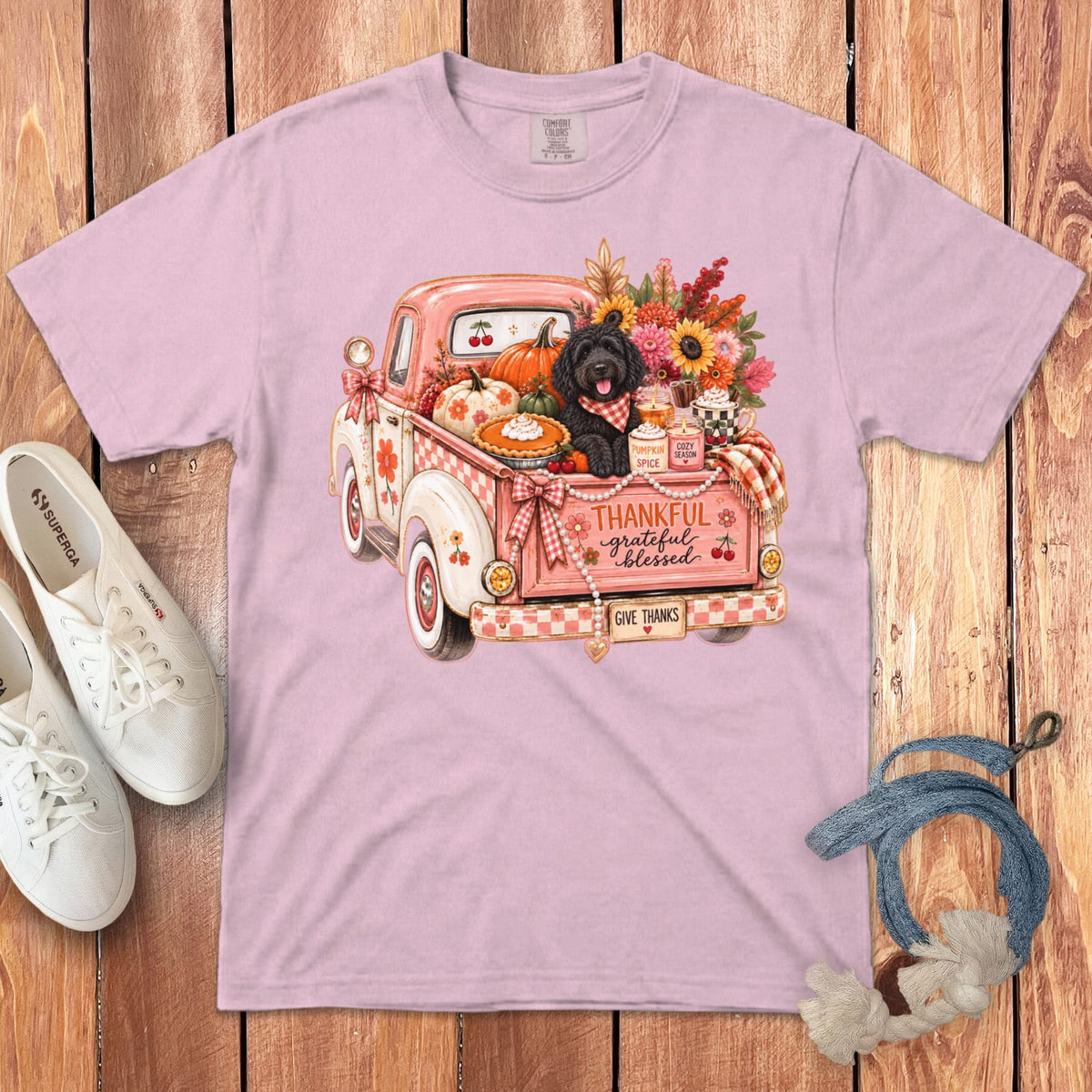 Black Goldendoodle Fall Truck Signature T-Shirt in Blossom / S by Puppy Jo