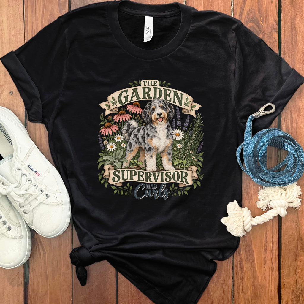 Aussiedoodle Garden Supervisor T-Shirt in Black / S by Puppy Jo
