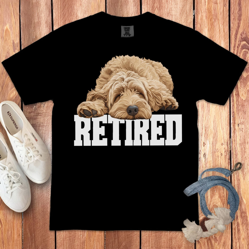 Retired Sleeping Golden Goldendoodle Signature T-Shirt in Black / S by Puppy Jo