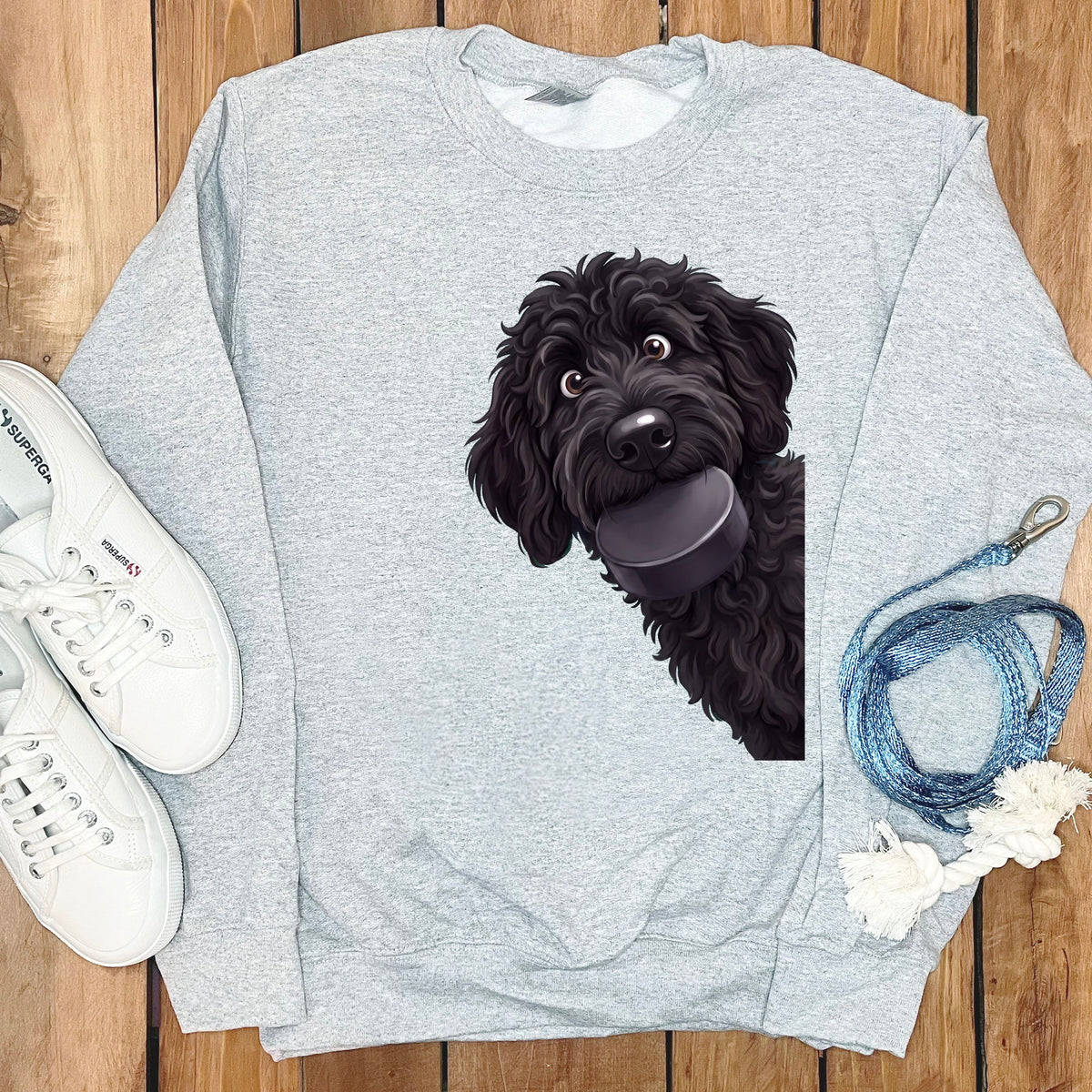Black Goldendoodle Hockey Puck Sweatshirt in Sport Grey / S by Puppy Jo
