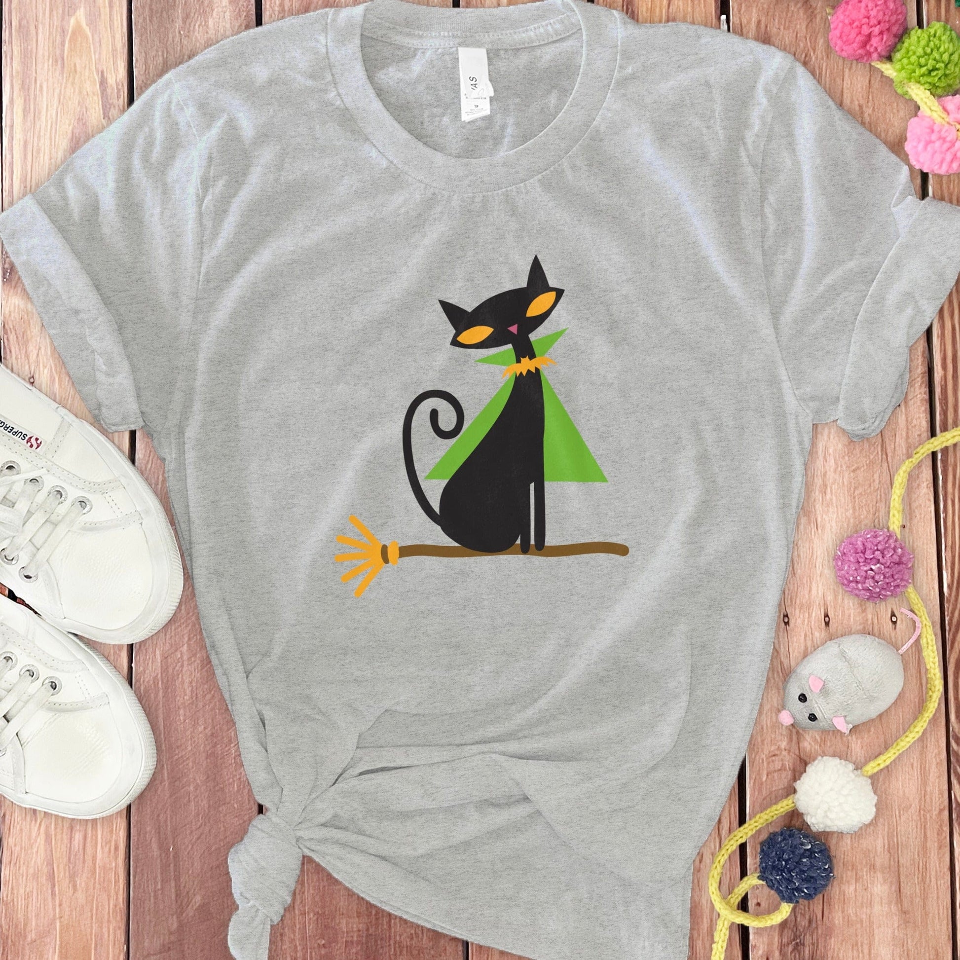 Halloween Cat with Broom Graphic T-Shirt product type