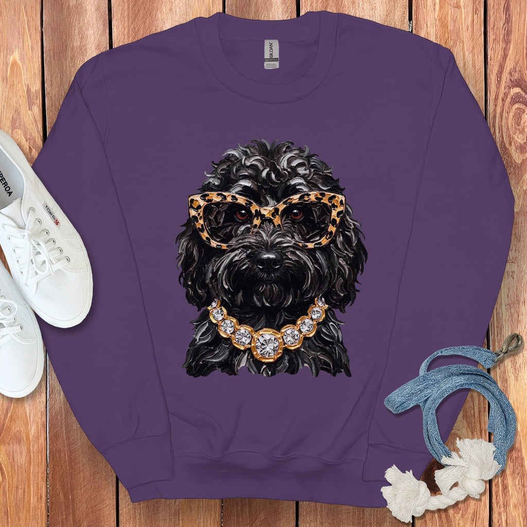 Black Goldendoodle Glam Sweatshirt in Purple / S by Puppy Jo