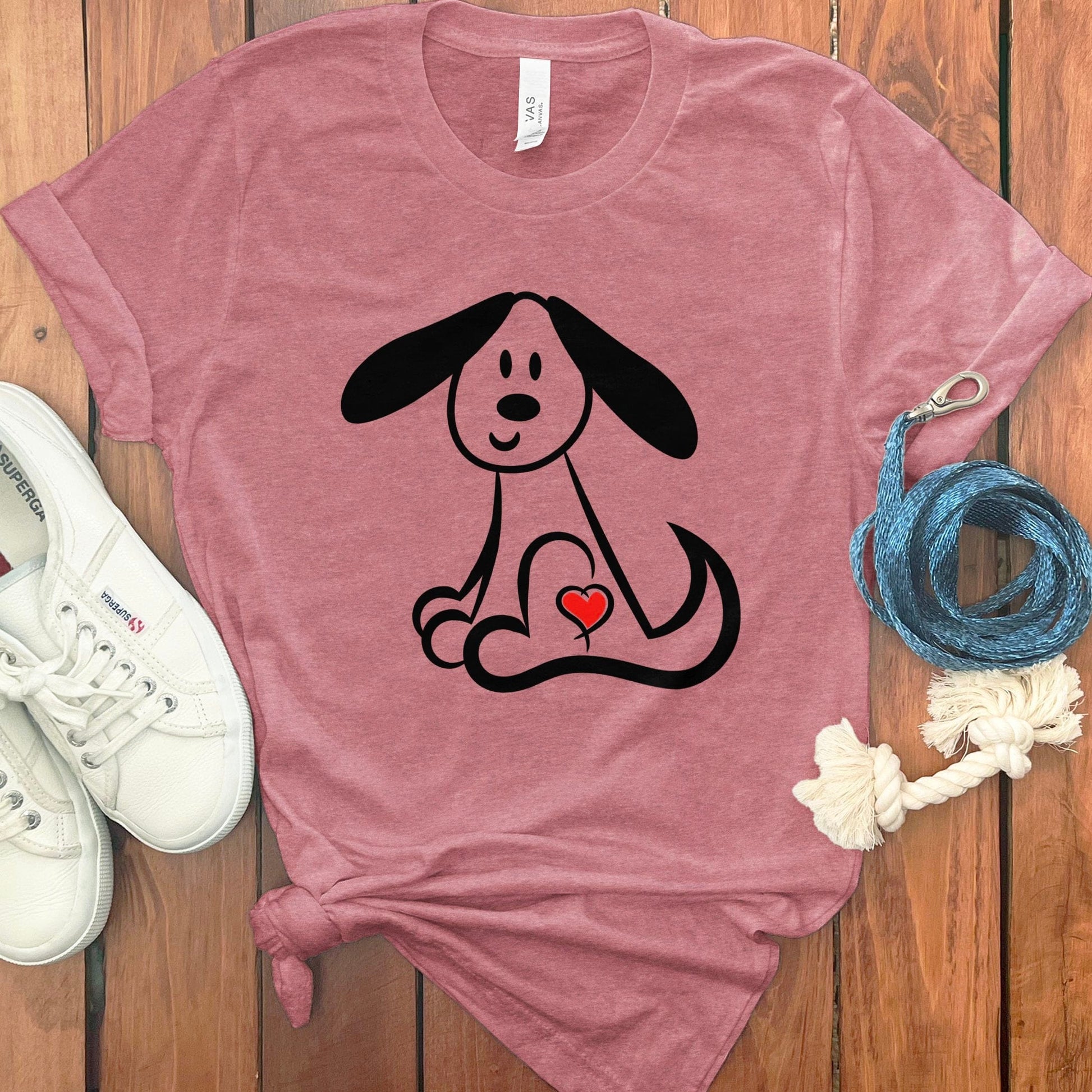 Cute Cartoon Dog with Heart on Pink T-Shirt product type