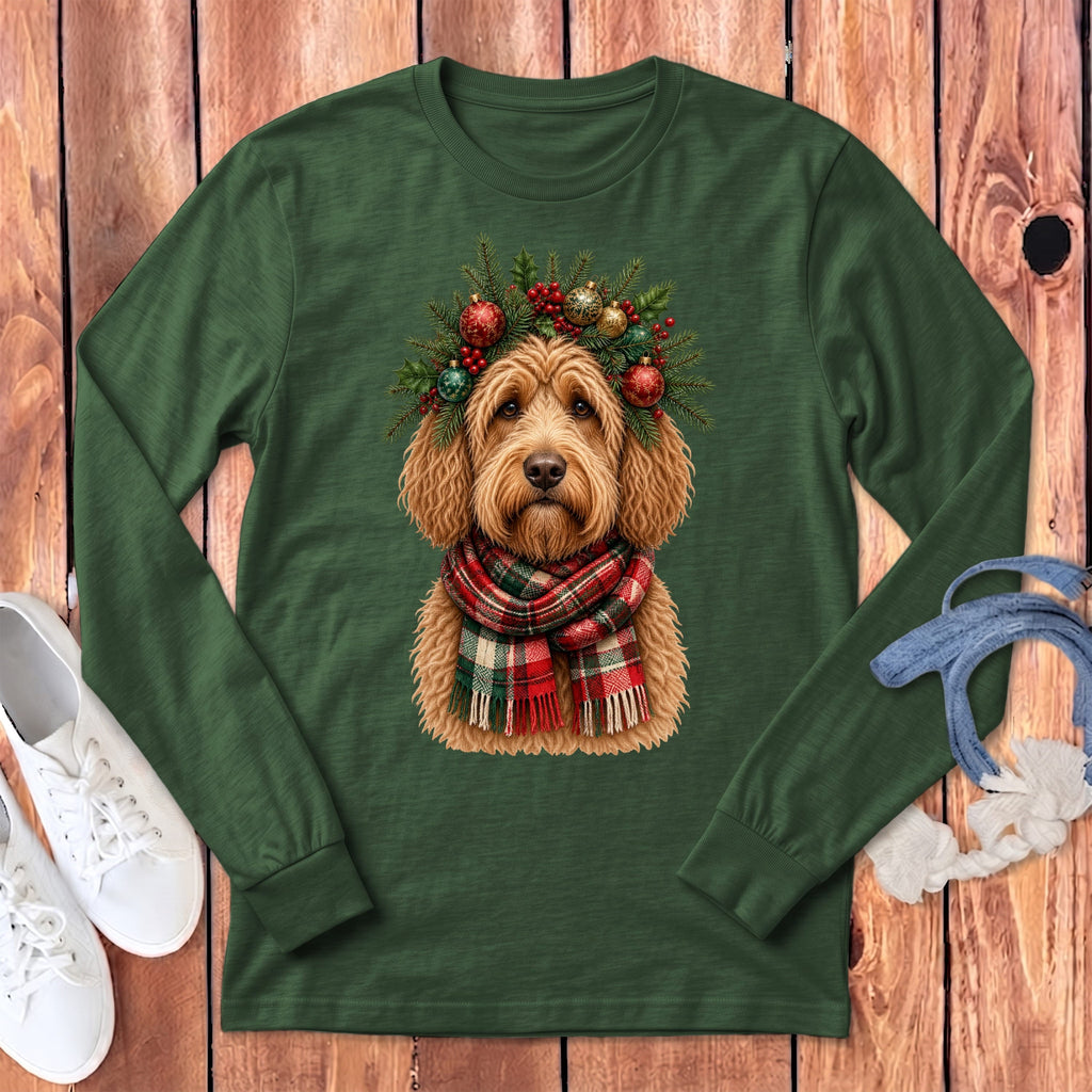 Apricot Goldendoodle Holiday Crown Long Sleeve T-Shirt in Heather Forest / S by MyDesigns