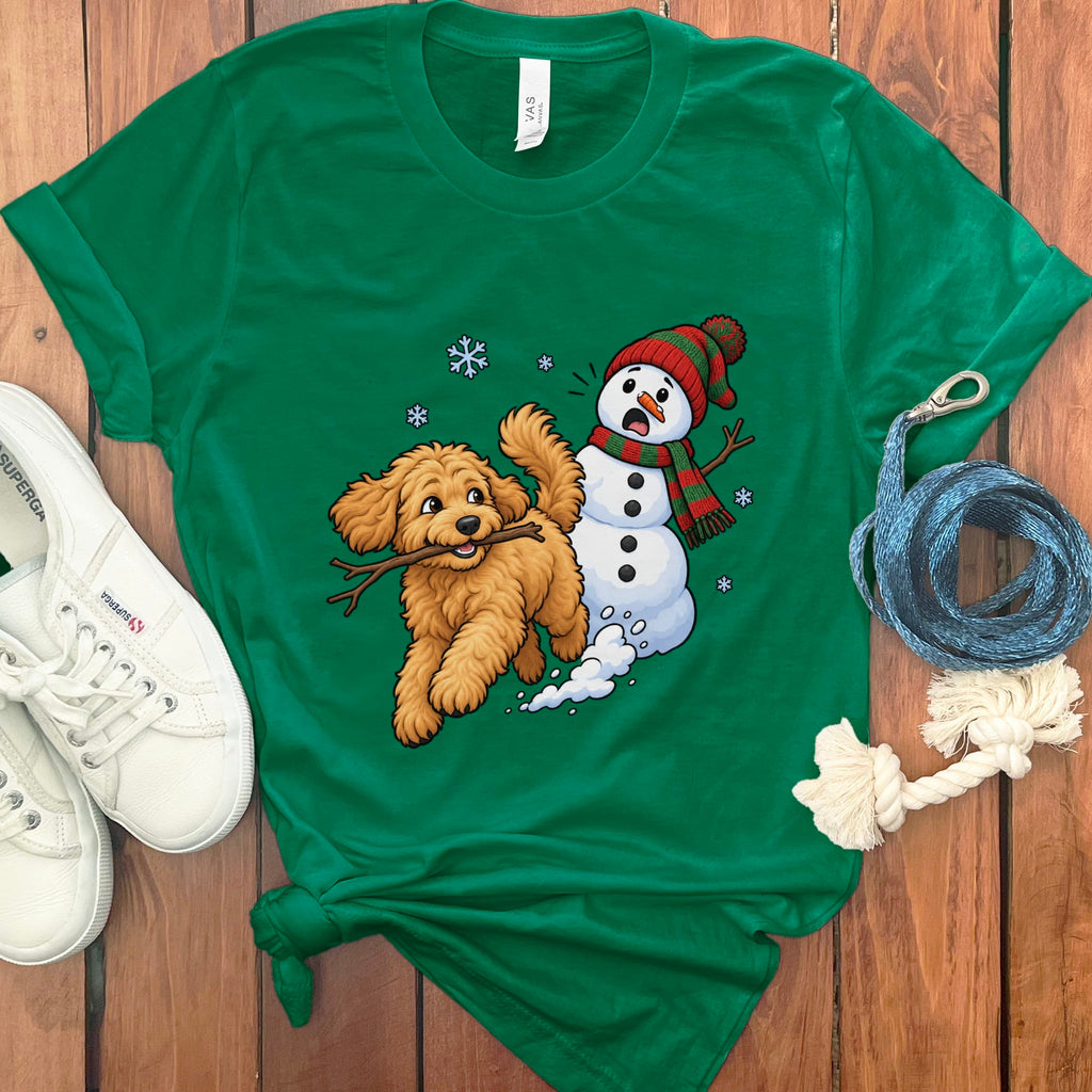 Apricot Goldendoodle Snowman T-Shirt in Kelly / S by Puppy Jo