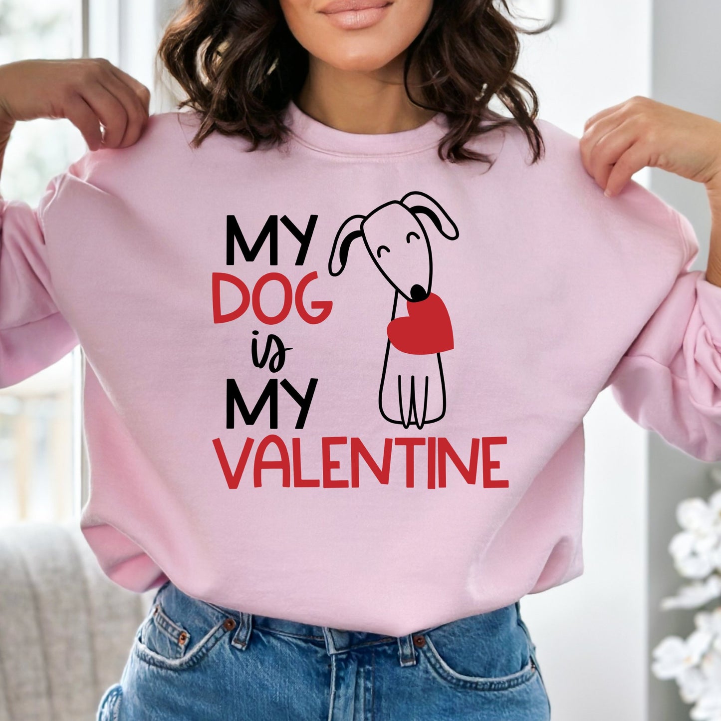 My Dog Is My Valentine Sweatshirt - PuppyJo Sweatshirt S / Light Pink