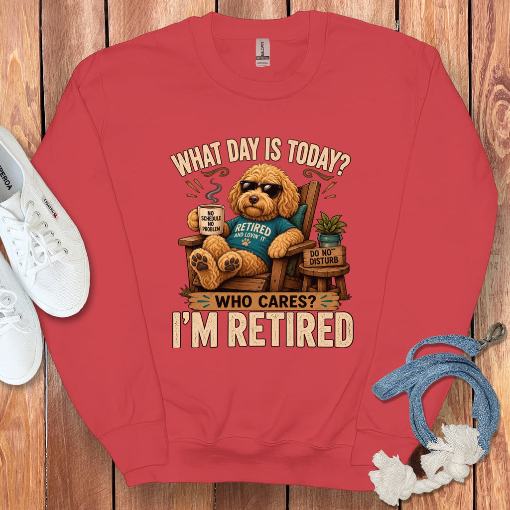 I'm Retired Golden Goldendoodle Sweatshirt in Red / S by Puppy Jo