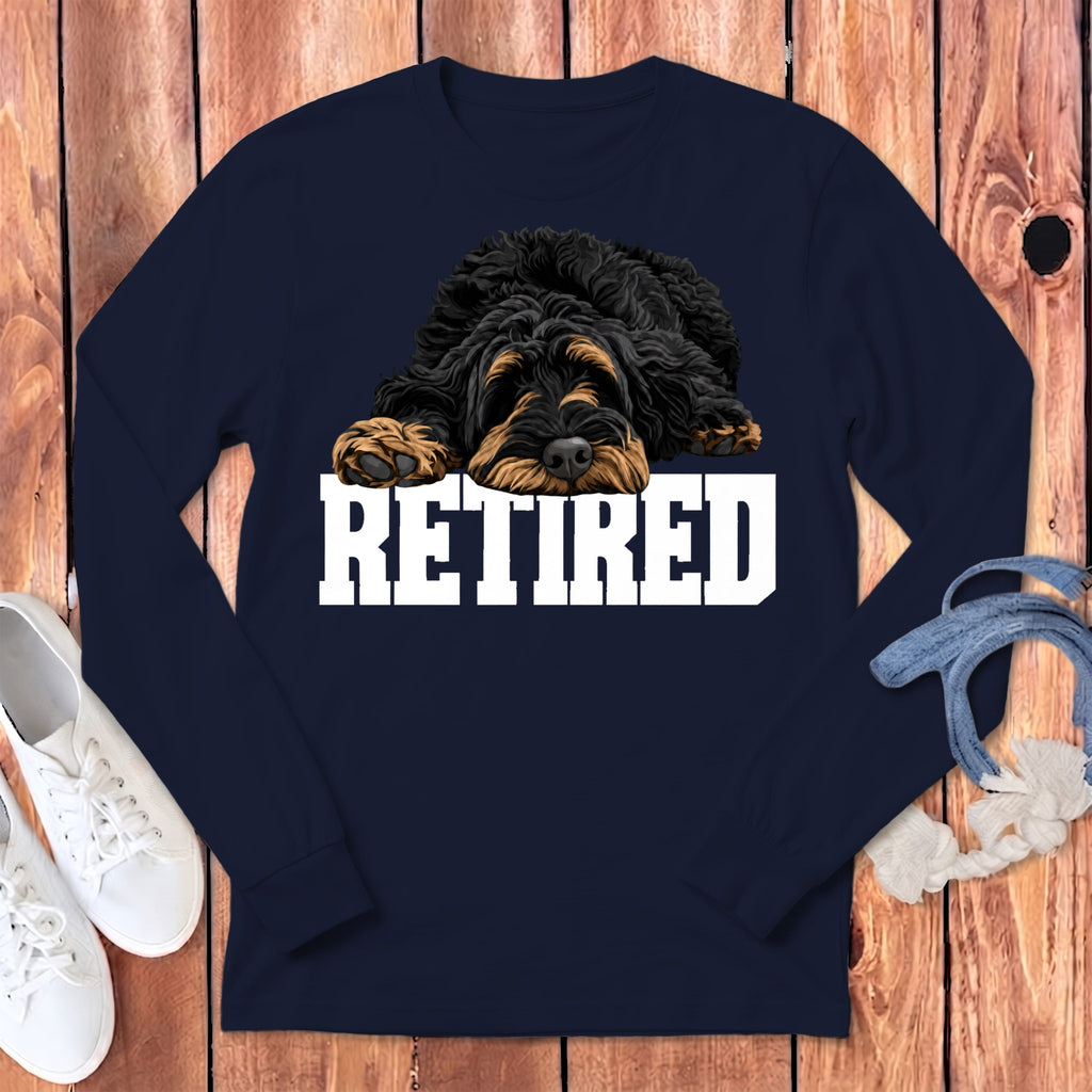 Retired Sleeping Phantom Goldendoodle Long Sleeve T-Shirt in Navy / S by Puppy Jo