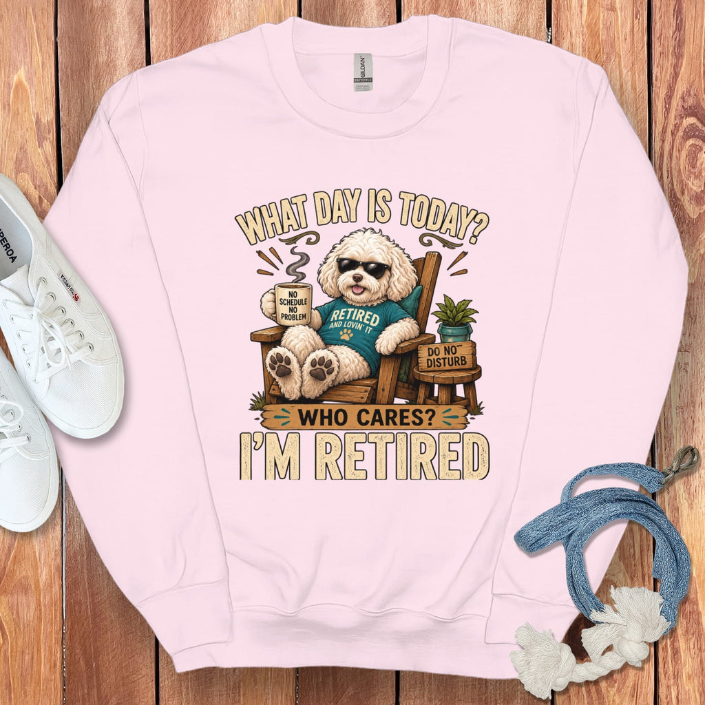 I'm Retired Maltipoo Sweatshirt in Light Pink / S by Puppy Jo