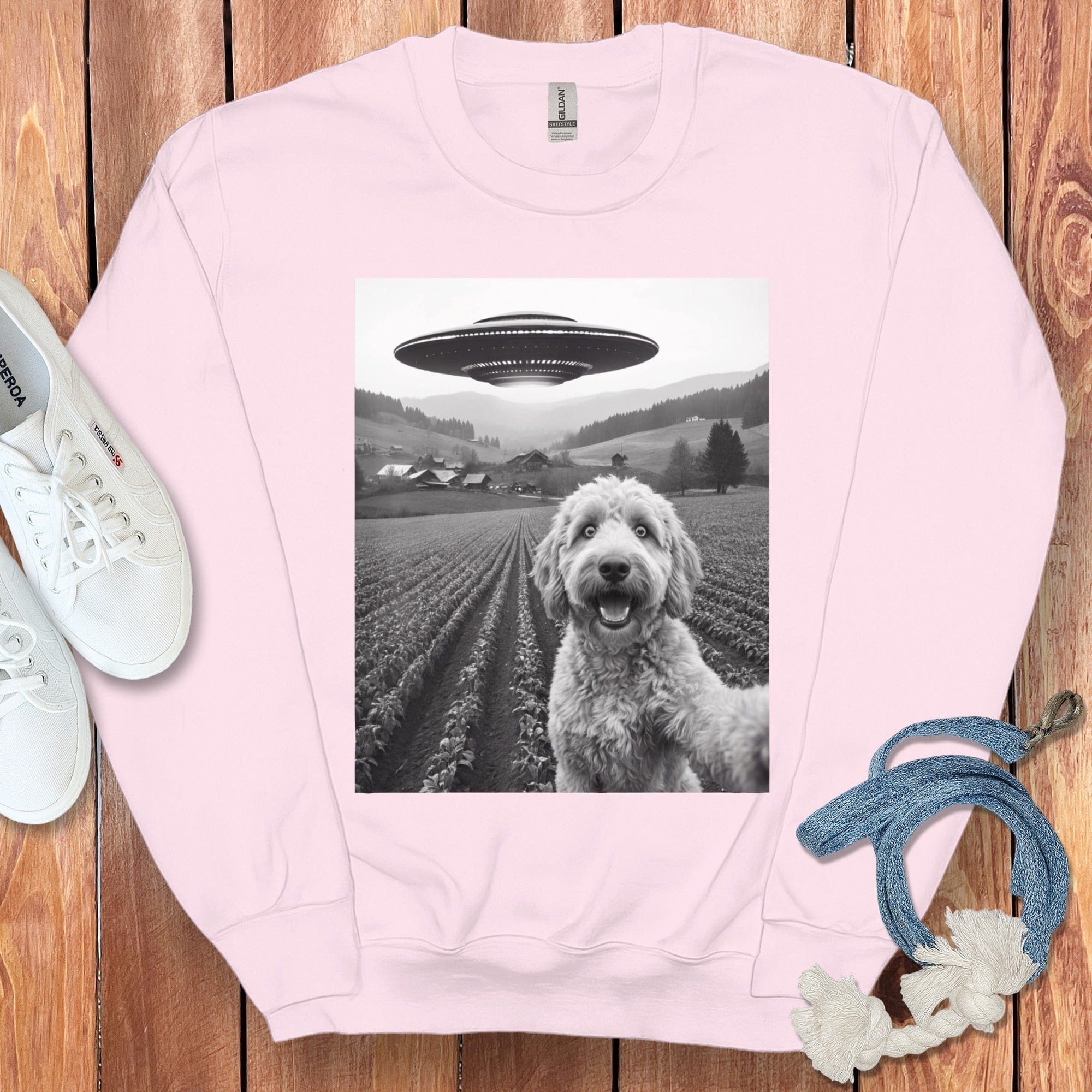 UFO Sighting with Happy Dog Print Sweatshirt