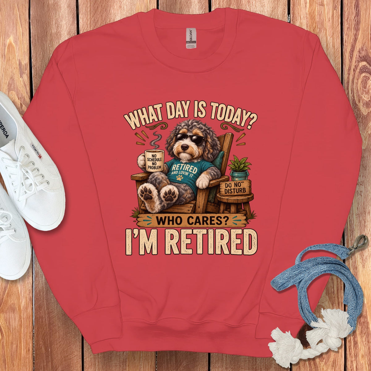 I'm Retired Aussiedoodle Sweatshirt in Red / S by Puppy Jo