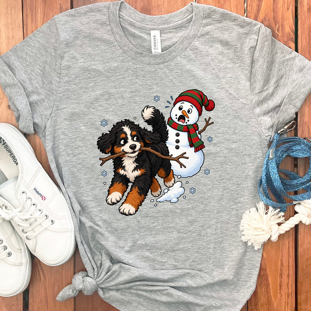 Bernedoodle Snowman T-Shirt in Athletic Heather / S by Puppy Jo