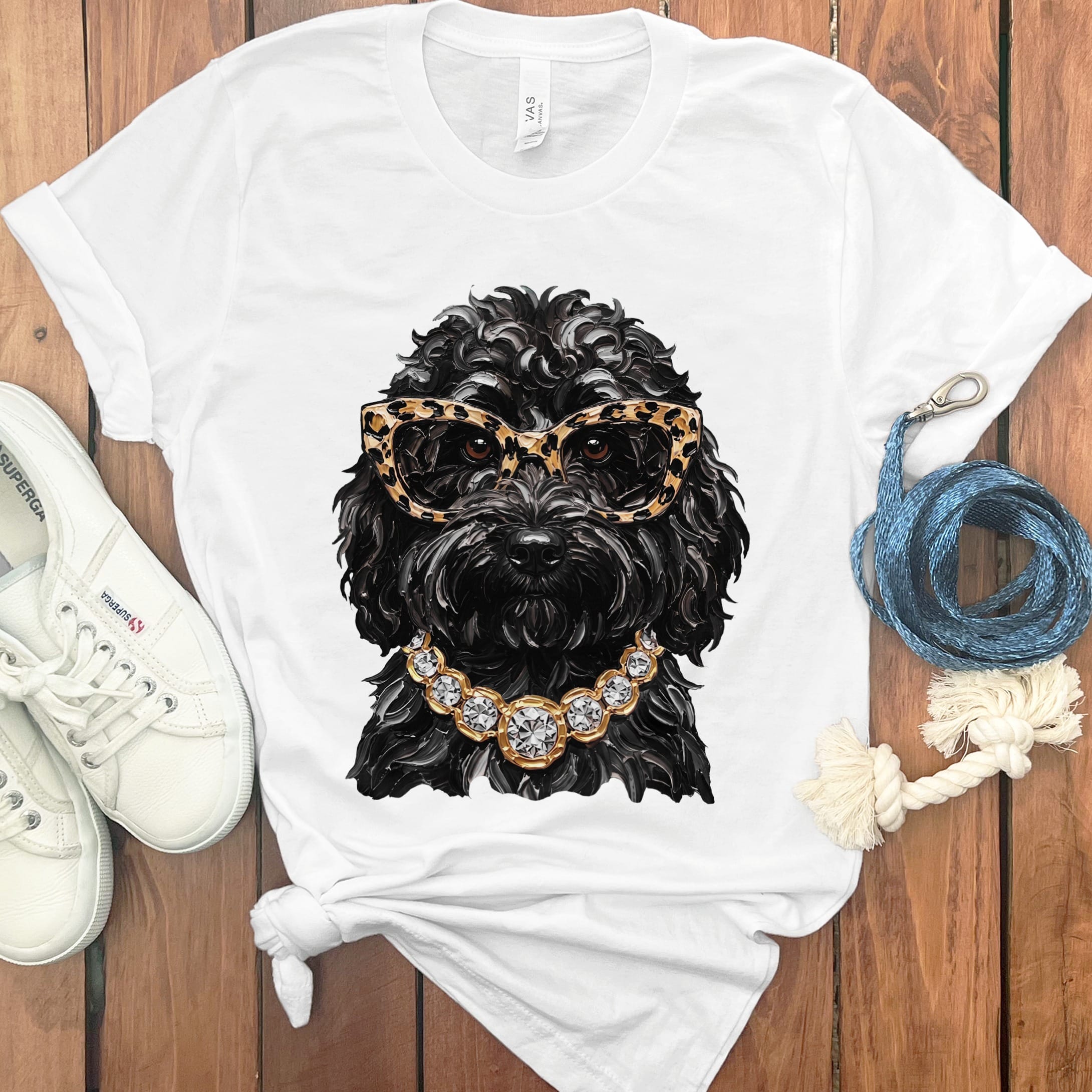 Black Goldendoodle Glam T-Shirt in White / S by Puppy Jo