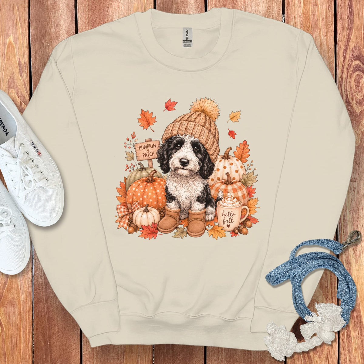 Sheepadoodle Pumpkin Patch Sweatshirt in Sand / S by Puppy Jo