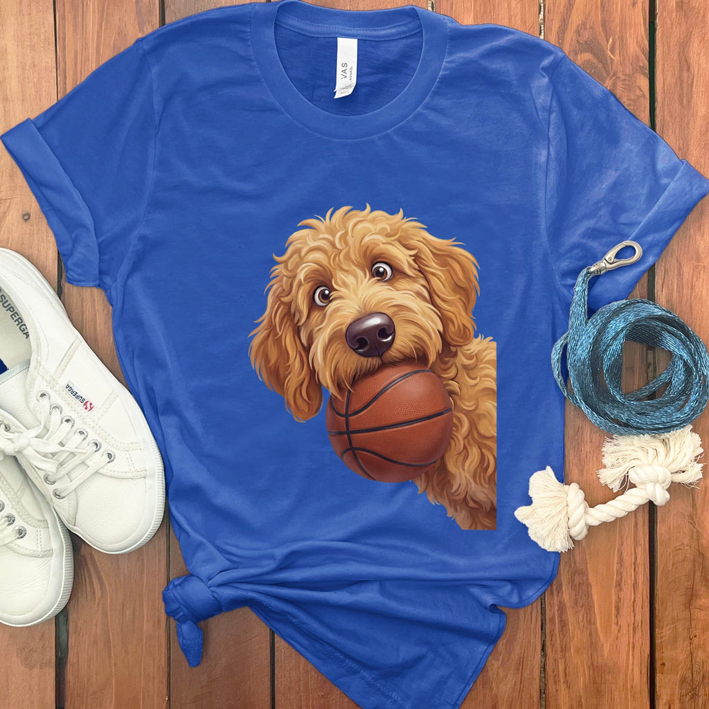 Apricot Goldendoodle Basketball T-Shirt in True Royal / S by Puppy Jo