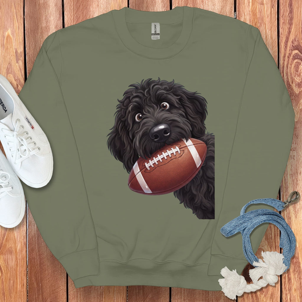 Black Goldendoodle Football Sweatshirt in Military Green / S by Puppy Jo