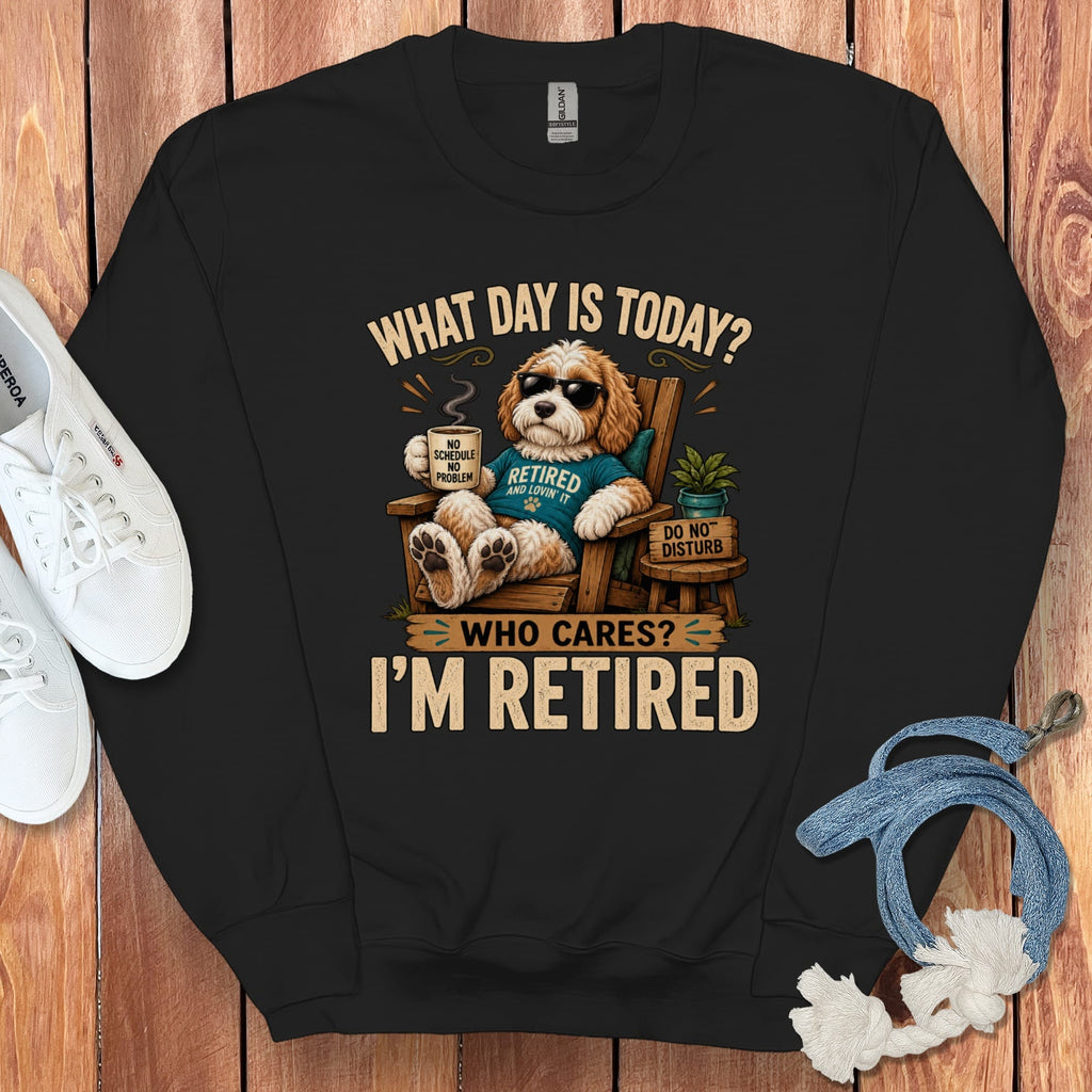 I'm Retired Parti Goldendoodle Sweatshirt in Black / S by Puppy Jo