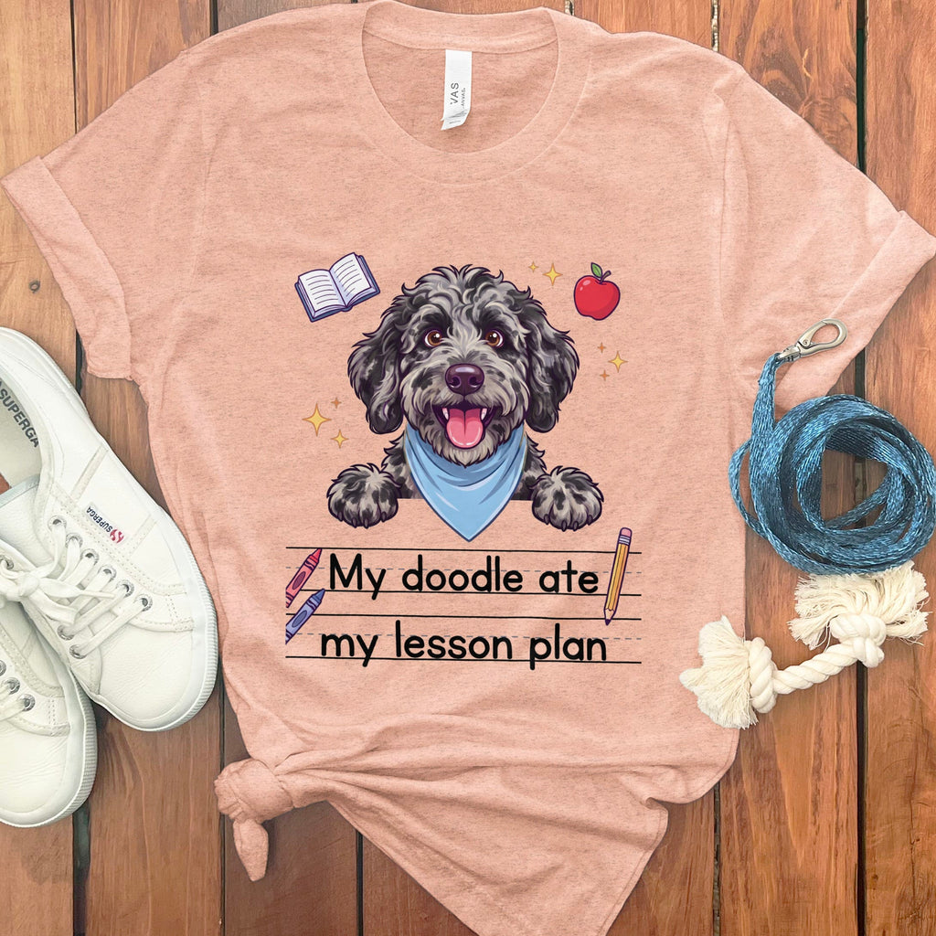 Merle Goldendoodle Ate Lesson T-Shirt in Heather Peach / S by Puppy Jo