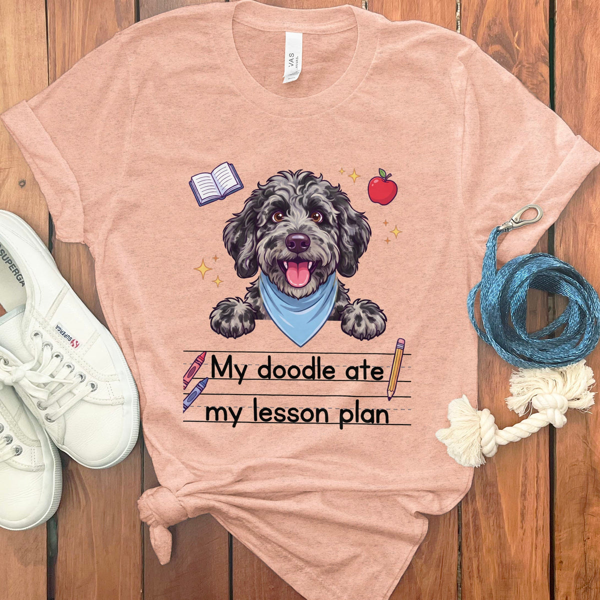 Merle Goldendoodle Ate Lesson T-Shirt in Heather Peach / S by Puppy Jo