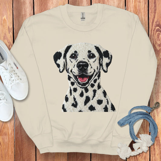Smiling Dalmatian Graphic on Beige Sweatshirt