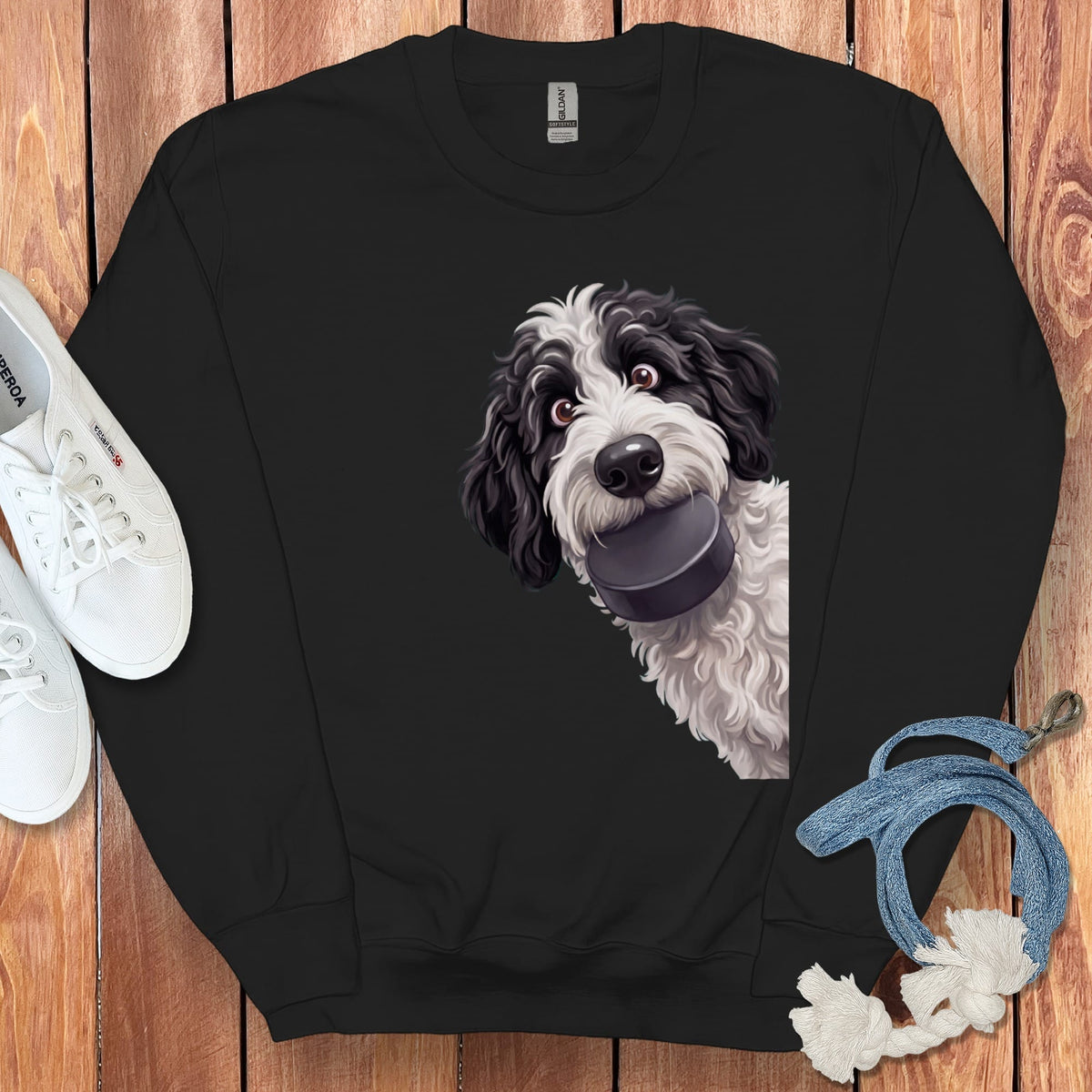 Sheepadoodle Hockey Puck Sweatshirt in Black / S by Puppy Jo