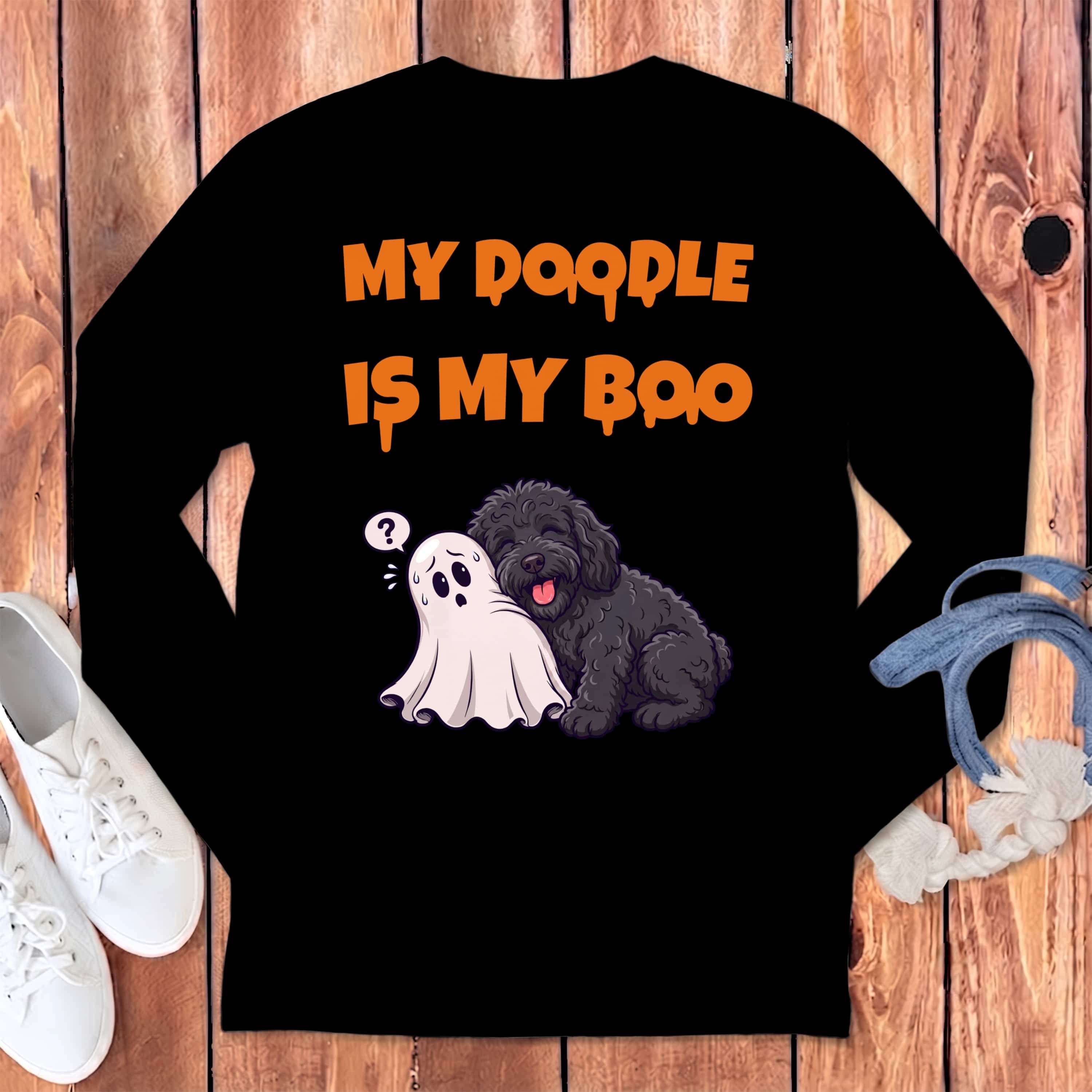Black Goldendoodle My Boo Long Sleeve T-Shirt in Black / S by Puppy Jo