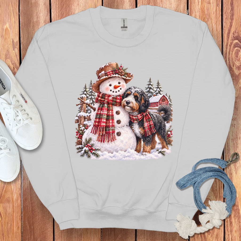 Bernedoodle Christmas Snowman Sweatshirt in Sport Grey / S by Puppy Jo