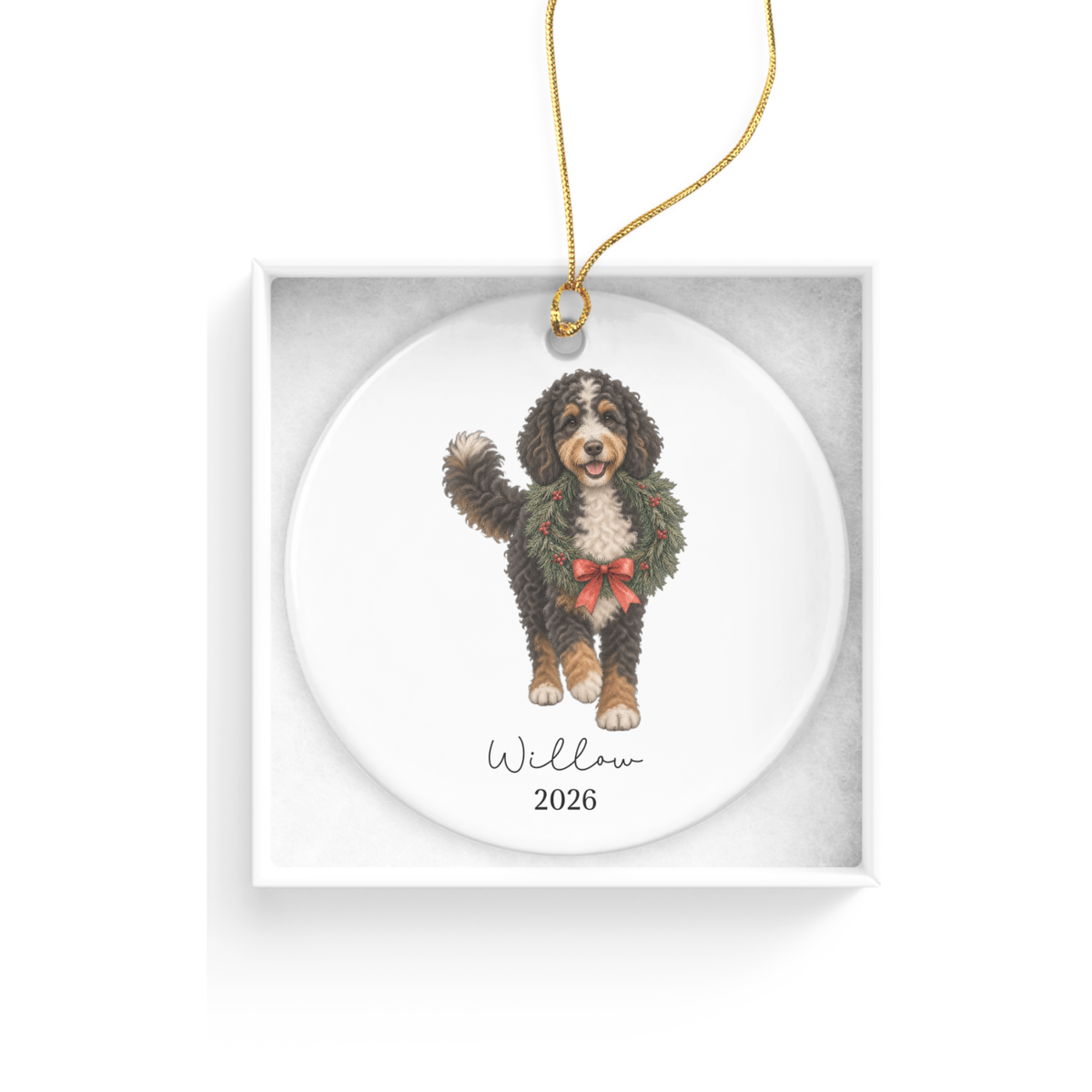 Bernedoodle Wreath Ornament